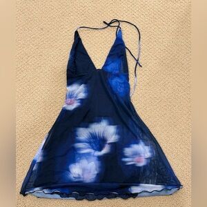 White Fox Boutique Navy & Blue Floral Halter Mini Dress
